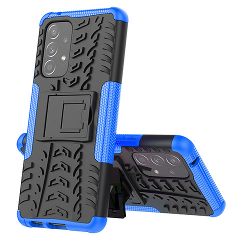 Silikon Hülle Handyhülle und Kunststoff Schutzhülle Hartschalen Tasche mit Ständer J01X für Samsung Galaxy A53 5G Blau