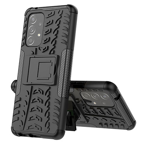 Silikon Hülle Handyhülle und Kunststoff Schutzhülle Hartschalen Tasche mit Ständer J01X für Samsung Galaxy A53 5G Schwarz