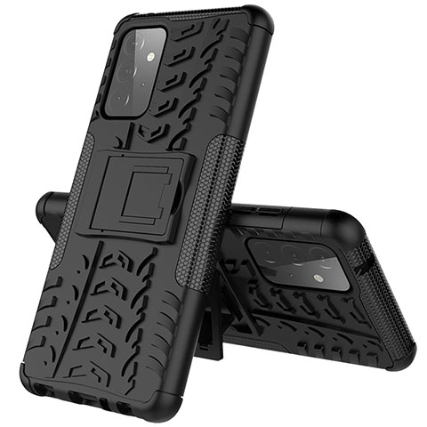 Silikon Hülle Handyhülle und Kunststoff Schutzhülle Hartschalen Tasche mit Ständer J01X für Samsung Galaxy A72 5G Schwarz