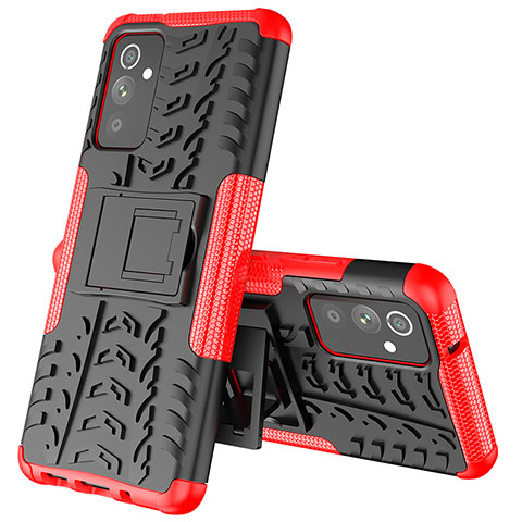Silikon Hülle Handyhülle und Kunststoff Schutzhülle Hartschalen Tasche mit Ständer J01X für Samsung Galaxy A82 5G Rot