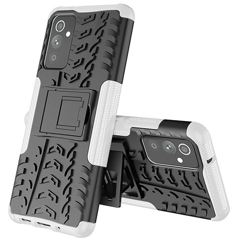 Silikon Hülle Handyhülle und Kunststoff Schutzhülle Hartschalen Tasche mit Ständer J01X für Samsung Galaxy A82 5G Silber