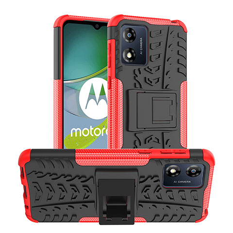 Silikon Hülle Handyhülle und Kunststoff Schutzhülle Hartschalen Tasche mit Ständer JX1 für Motorola Moto E13 Rot