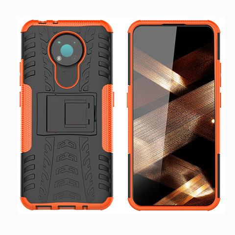 Silikon Hülle Handyhülle und Kunststoff Schutzhülle Hartschalen Tasche mit Ständer JX1 für Nokia 3.4 Orange