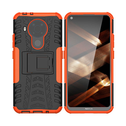 Silikon Hülle Handyhülle und Kunststoff Schutzhülle Hartschalen Tasche mit Ständer JX1 für Nokia 5.4 Orange