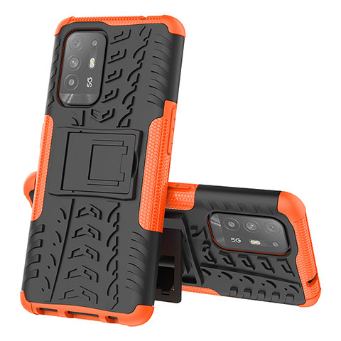 Silikon Hülle Handyhülle und Kunststoff Schutzhülle Hartschalen Tasche mit Ständer JX1 für Oppo F19 Pro+ Plus 5G Orange