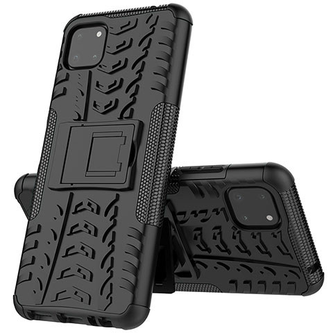 Silikon Hülle Handyhülle und Kunststoff Schutzhülle Hartschalen Tasche mit Ständer JX1 für Samsung Galaxy A22 5G Schwarz