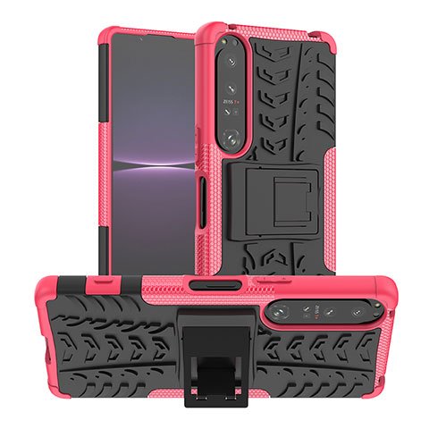 Silikon Hülle Handyhülle und Kunststoff Schutzhülle Hartschalen Tasche mit Ständer JX1 für Sony Xperia 1 IV SO-51C Pink