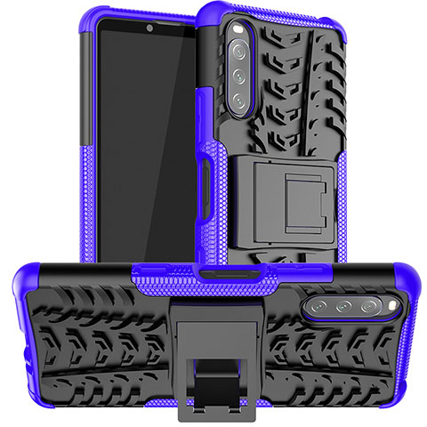 Silikon Hülle Handyhülle und Kunststoff Schutzhülle Hartschalen Tasche mit Ständer JX1 für Sony Xperia 10 III SOG04 Violett