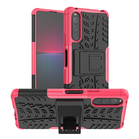 Silikon Hülle Handyhülle und Kunststoff Schutzhülle Hartschalen Tasche mit Ständer JX1 für Sony Xperia 10 IV SOG07 Pink