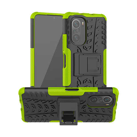 Silikon Hülle Handyhülle und Kunststoff Schutzhülle Hartschalen Tasche mit Ständer JX1 für Xiaomi Mi 11i 5G Grün
