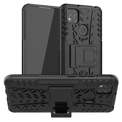 Silikon Hülle Handyhülle und Kunststoff Schutzhülle Hartschalen Tasche mit Ständer JX1 für Xiaomi POCO C3 Schwarz