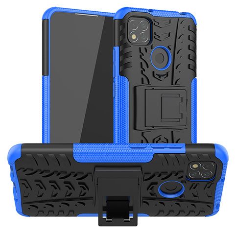 Silikon Hülle Handyhülle und Kunststoff Schutzhülle Hartschalen Tasche mit Ständer JX1 für Xiaomi POCO C31 Blau