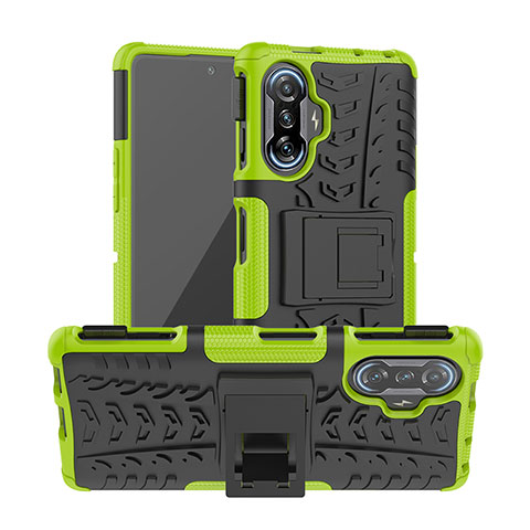 Silikon Hülle Handyhülle und Kunststoff Schutzhülle Hartschalen Tasche mit Ständer JX1 für Xiaomi Poco F3 GT 5G Grün