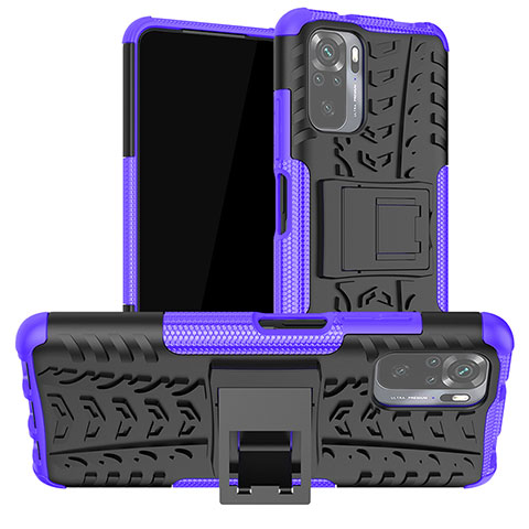 Silikon Hülle Handyhülle und Kunststoff Schutzhülle Hartschalen Tasche mit Ständer JX1 für Xiaomi Poco M5S Violett