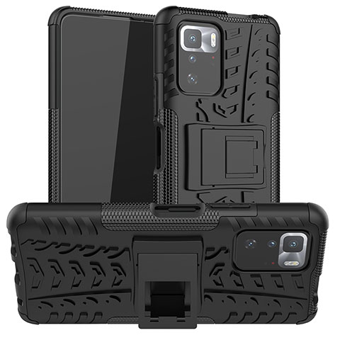 Silikon Hülle Handyhülle und Kunststoff Schutzhülle Hartschalen Tasche mit Ständer JX1 für Xiaomi Poco X3 GT 5G Schwarz