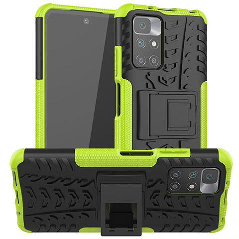 Silikon Hülle Handyhülle und Kunststoff Schutzhülle Hartschalen Tasche mit Ständer JX1 für Xiaomi Redmi 10 (2022) Grün