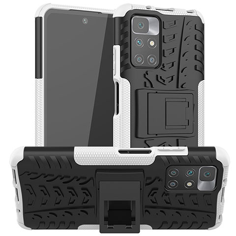 Silikon Hülle Handyhülle und Kunststoff Schutzhülle Hartschalen Tasche mit Ständer JX1 für Xiaomi Redmi 10 (2022) Silber