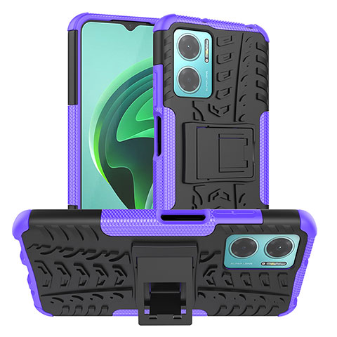 Silikon Hülle Handyhülle und Kunststoff Schutzhülle Hartschalen Tasche mit Ständer JX1 für Xiaomi Redmi 10 5G Violett