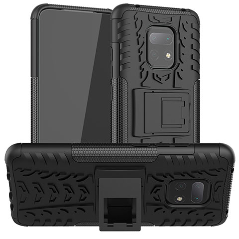 Silikon Hülle Handyhülle und Kunststoff Schutzhülle Hartschalen Tasche mit Ständer JX1 für Xiaomi Redmi 10X 5G Schwarz