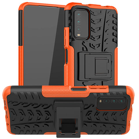 Silikon Hülle Handyhülle und Kunststoff Schutzhülle Hartschalen Tasche mit Ständer JX1 für Xiaomi Redmi 9T 4G Orange