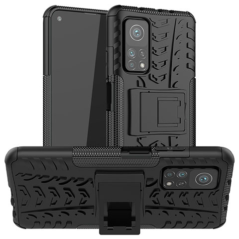 Silikon Hülle Handyhülle und Kunststoff Schutzhülle Hartschalen Tasche mit Ständer JX1 für Xiaomi Redmi K30S 5G Schwarz