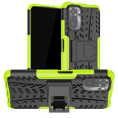 Silikon Hülle Handyhülle und Kunststoff Schutzhülle Hartschalen Tasche mit Ständer JX1 für Xiaomi Redmi Note 10 4G Grün