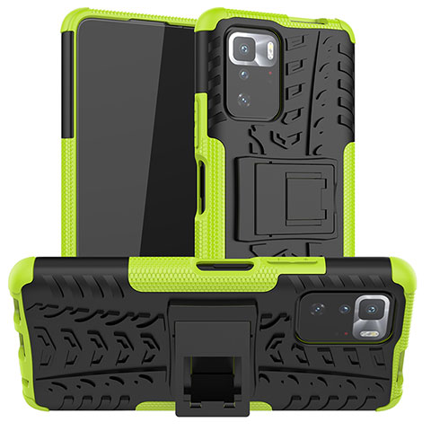 Silikon Hülle Handyhülle und Kunststoff Schutzhülle Hartschalen Tasche mit Ständer JX1 für Xiaomi Redmi Note 10 Pro 5G Grün
