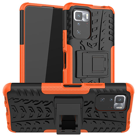 Silikon Hülle Handyhülle und Kunststoff Schutzhülle Hartschalen Tasche mit Ständer JX1 für Xiaomi Redmi Note 10 Pro 5G Orange