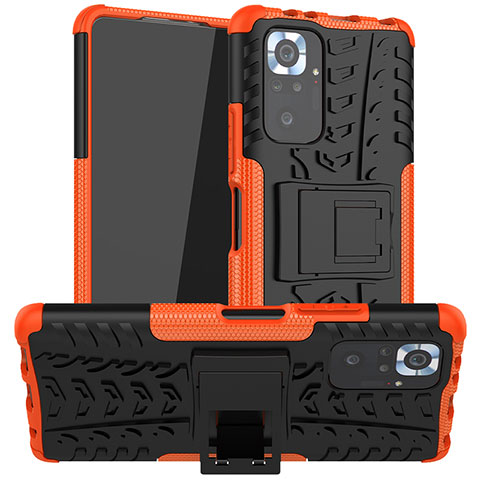 Silikon Hülle Handyhülle und Kunststoff Schutzhülle Hartschalen Tasche mit Ständer JX1 für Xiaomi Redmi Note 10 Pro Max Orange