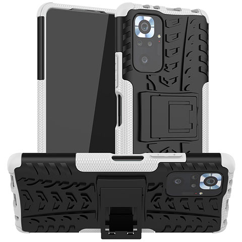 Silikon Hülle Handyhülle und Kunststoff Schutzhülle Hartschalen Tasche mit Ständer JX1 für Xiaomi Redmi Note 10 Pro Max Silber