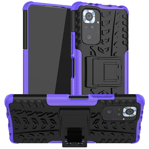 Silikon Hülle Handyhülle und Kunststoff Schutzhülle Hartschalen Tasche mit Ständer JX1 für Xiaomi Redmi Note 10 Pro Max Violett