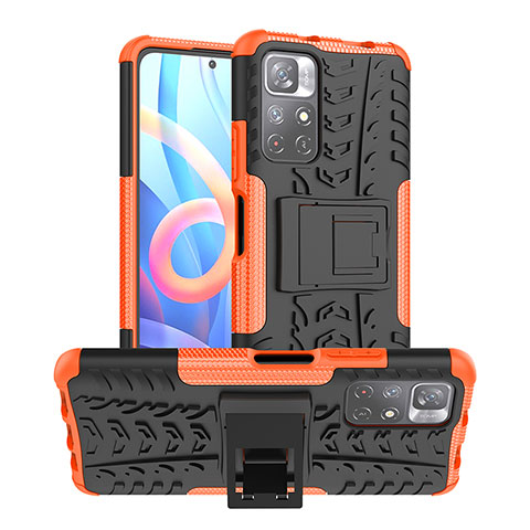 Silikon Hülle Handyhülle und Kunststoff Schutzhülle Hartschalen Tasche mit Ständer JX1 für Xiaomi Redmi Note 11 5G Orange