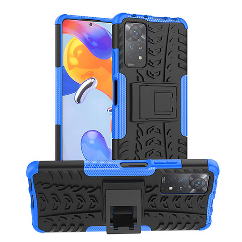 Silikon Hülle Handyhülle und Kunststoff Schutzhülle Hartschalen Tasche mit Ständer JX1 für Xiaomi Redmi Note 11 Pro 4G Blau