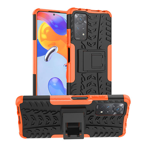 Silikon Hülle Handyhülle und Kunststoff Schutzhülle Hartschalen Tasche mit Ständer JX1 für Xiaomi Redmi Note 11 Pro 5G Orange