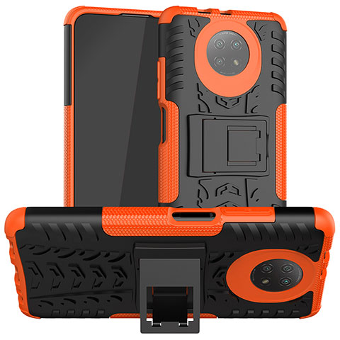 Silikon Hülle Handyhülle und Kunststoff Schutzhülle Hartschalen Tasche mit Ständer JX1 für Xiaomi Redmi Note 9 5G Orange