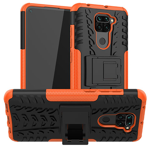 Silikon Hülle Handyhülle und Kunststoff Schutzhülle Hartschalen Tasche mit Ständer JX1 für Xiaomi Redmi Note 9 Orange