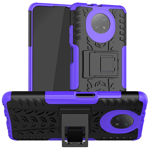 Silikon Hülle Handyhülle und Kunststoff Schutzhülle Hartschalen Tasche mit Ständer JX1 für Xiaomi Redmi Note 9T 5G Violett