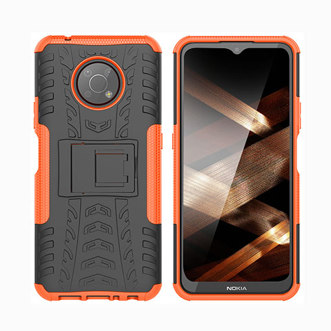 Silikon Hülle Handyhülle und Kunststoff Schutzhülle Hartschalen Tasche mit Ständer JX2 für Nokia G300 5G Orange