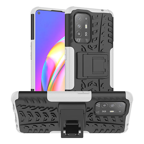 Silikon Hülle Handyhülle und Kunststoff Schutzhülle Hartschalen Tasche mit Ständer JX2 für Oppo F19 Pro+ Plus 5G Silber