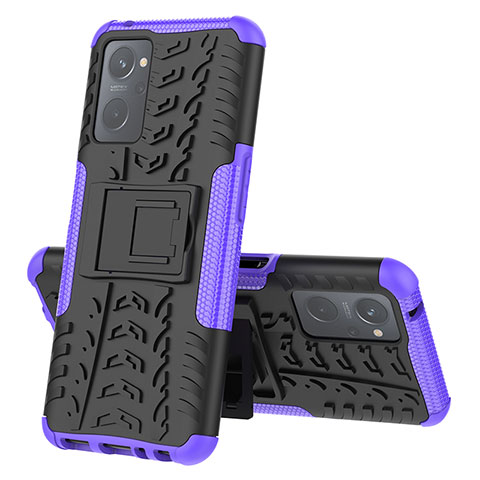 Silikon Hülle Handyhülle und Kunststoff Schutzhülle Hartschalen Tasche mit Ständer JX2 für Oppo K10 4G Violett