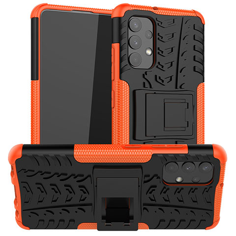 Silikon Hülle Handyhülle und Kunststoff Schutzhülle Hartschalen Tasche mit Ständer JX2 für Samsung Galaxy A32 4G Orange