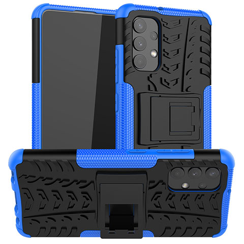 Silikon Hülle Handyhülle und Kunststoff Schutzhülle Hartschalen Tasche mit Ständer JX2 für Samsung Galaxy A32 5G Blau