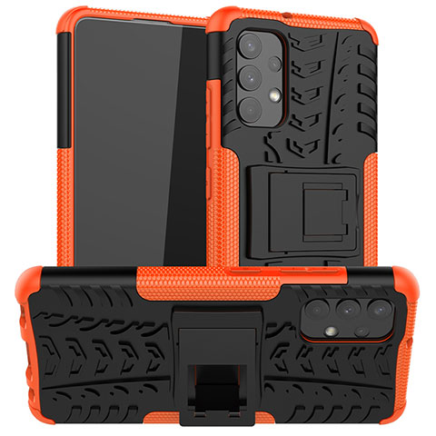 Silikon Hülle Handyhülle und Kunststoff Schutzhülle Hartschalen Tasche mit Ständer JX2 für Samsung Galaxy A32 5G Orange