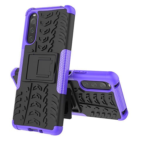 Silikon Hülle Handyhülle und Kunststoff Schutzhülle Hartschalen Tasche mit Ständer JX2 für Sony Xperia 10 IV SOG07 Violett