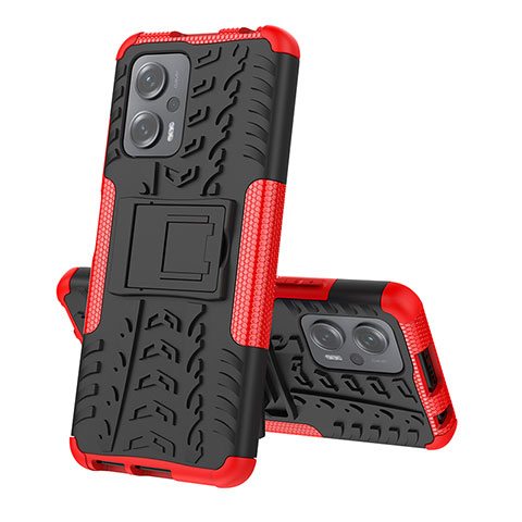 Silikon Hülle Handyhülle und Kunststoff Schutzhülle Hartschalen Tasche mit Ständer JX2 für Xiaomi Poco X4 GT 5G Rot