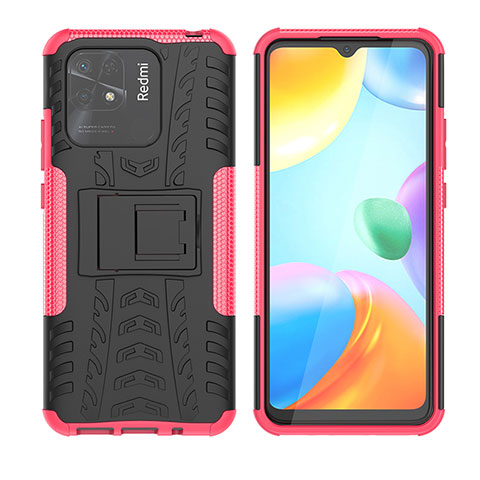 Silikon Hülle Handyhülle und Kunststoff Schutzhülle Hartschalen Tasche mit Ständer JX2 für Xiaomi Redmi 10 Power Pink