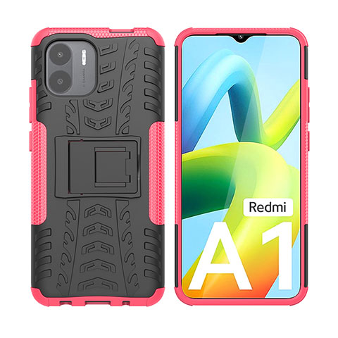 Silikon Hülle Handyhülle und Kunststoff Schutzhülle Hartschalen Tasche mit Ständer JX2 für Xiaomi Redmi A2 Pink