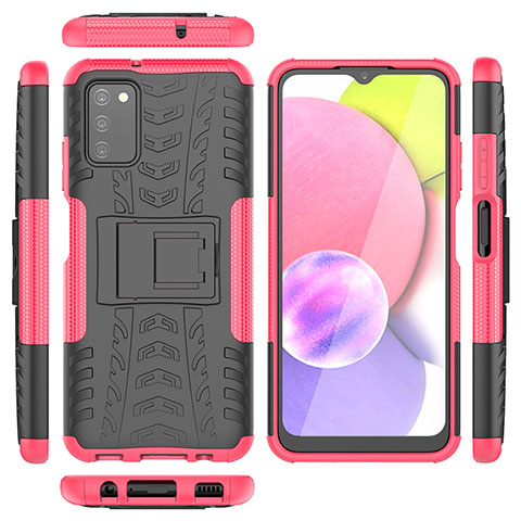 Silikon Hülle Handyhülle und Kunststoff Schutzhülle Hartschalen Tasche mit Ständer JX5 für Samsung Galaxy A02s Pink