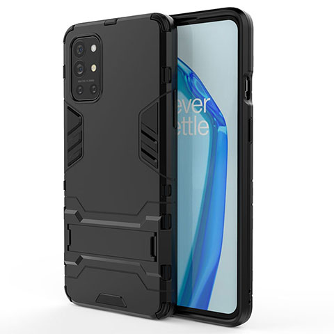 Silikon Hülle Handyhülle und Kunststoff Schutzhülle Hartschalen Tasche mit Ständer KC1 für OnePlus 9R 5G Schwarz