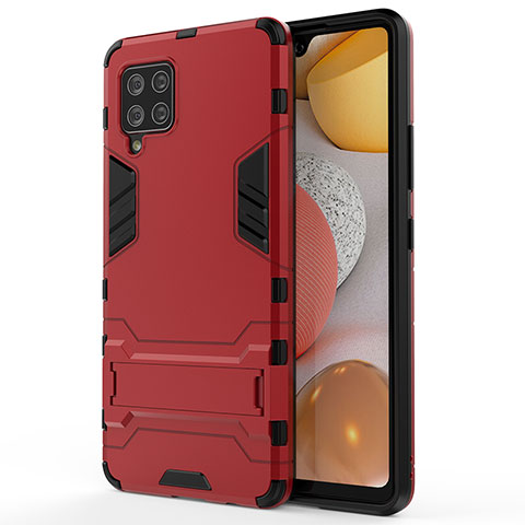 Silikon Hülle Handyhülle und Kunststoff Schutzhülle Hartschalen Tasche mit Ständer KC1 für Samsung Galaxy A42 5G Rot